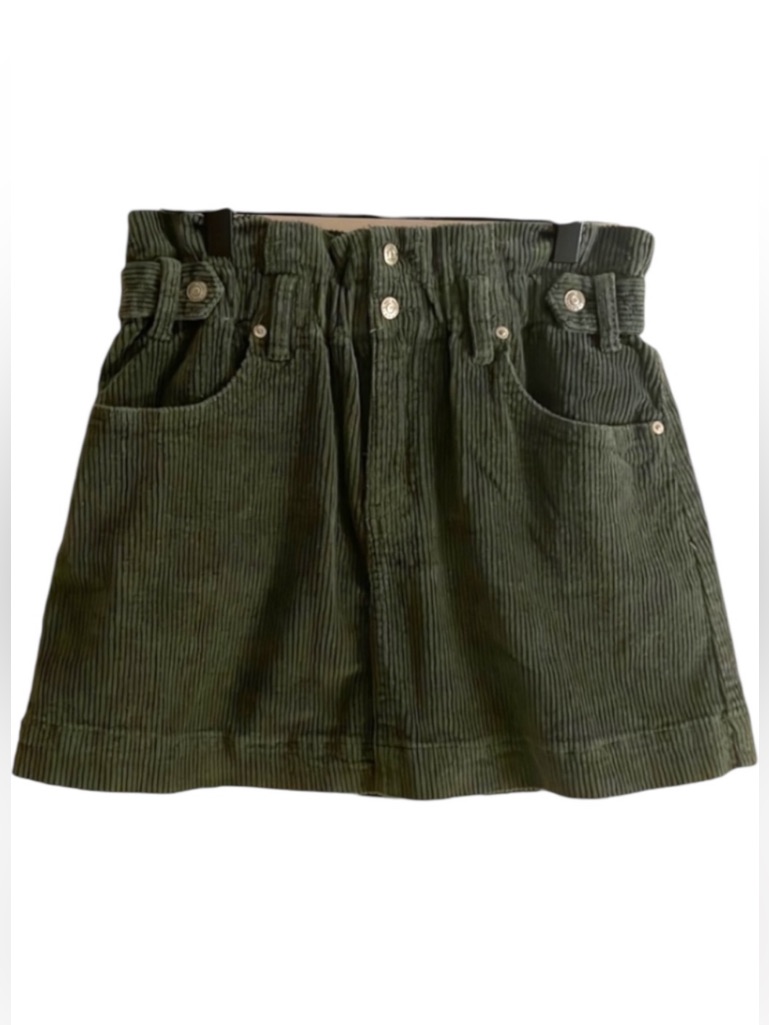 Almost Famous Paperbag Waist Miniskirt Olive Green Corduroy, Large / Xl Juniors